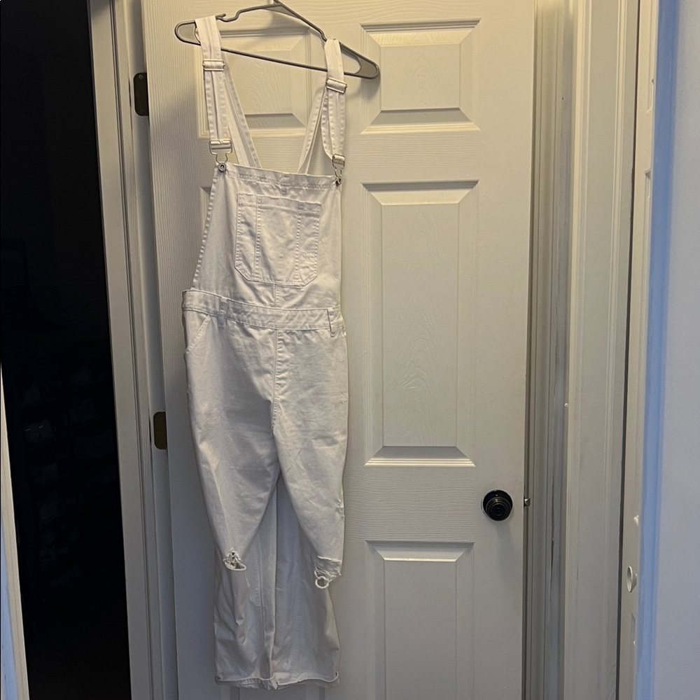 White Women's Denim Overalls Jumpsuit